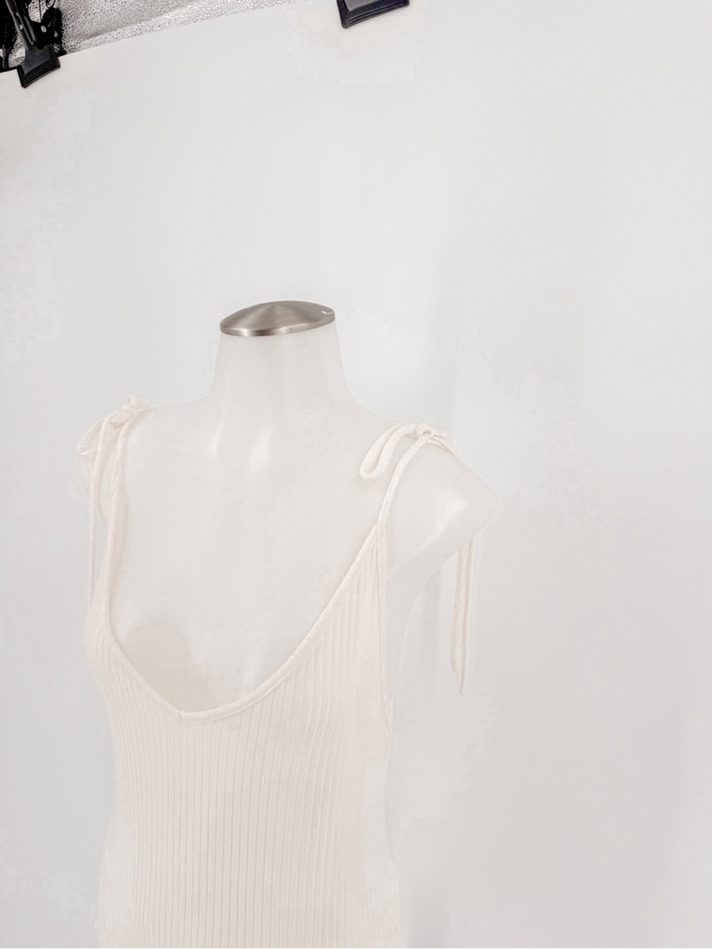 Reformation Cream Ribbed Tie-Shoulder Tank Top - Picture 3 of 6